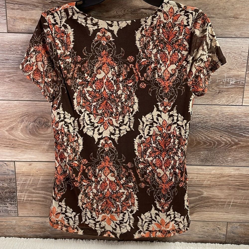 212 Collection Vneck Floral Blouse, Ladies Size Small, Brown - Picture 5 of 6